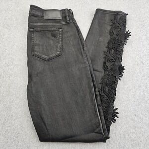 KENDALL + KYLIE Jeans Women 27 Black Floral Lace Applique Coated Skinny Denim